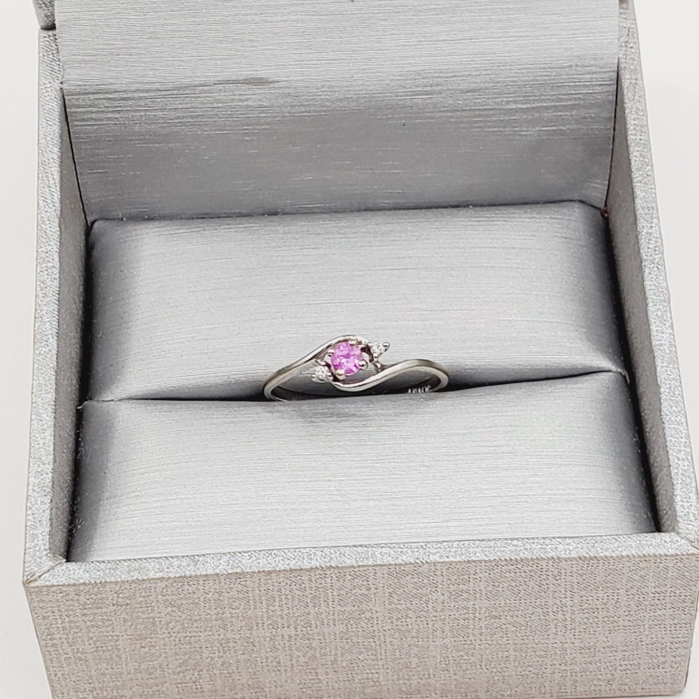 10k Solid White Gold Genuine Pink Sapphire & Diamond Ring - Picture 7 of 7